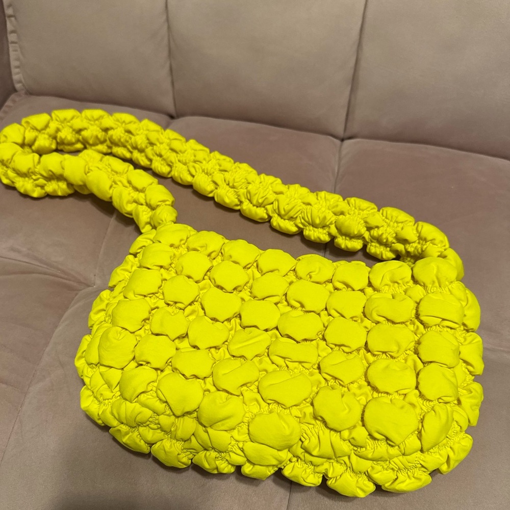 Small Yellow Quilted Nylon Shoulder Bag